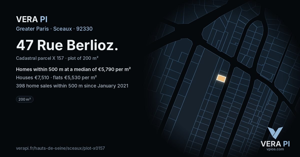 47 Rue Berlioz, Sceaux at night – the plot lit, the parcels around coloured by the prices near them