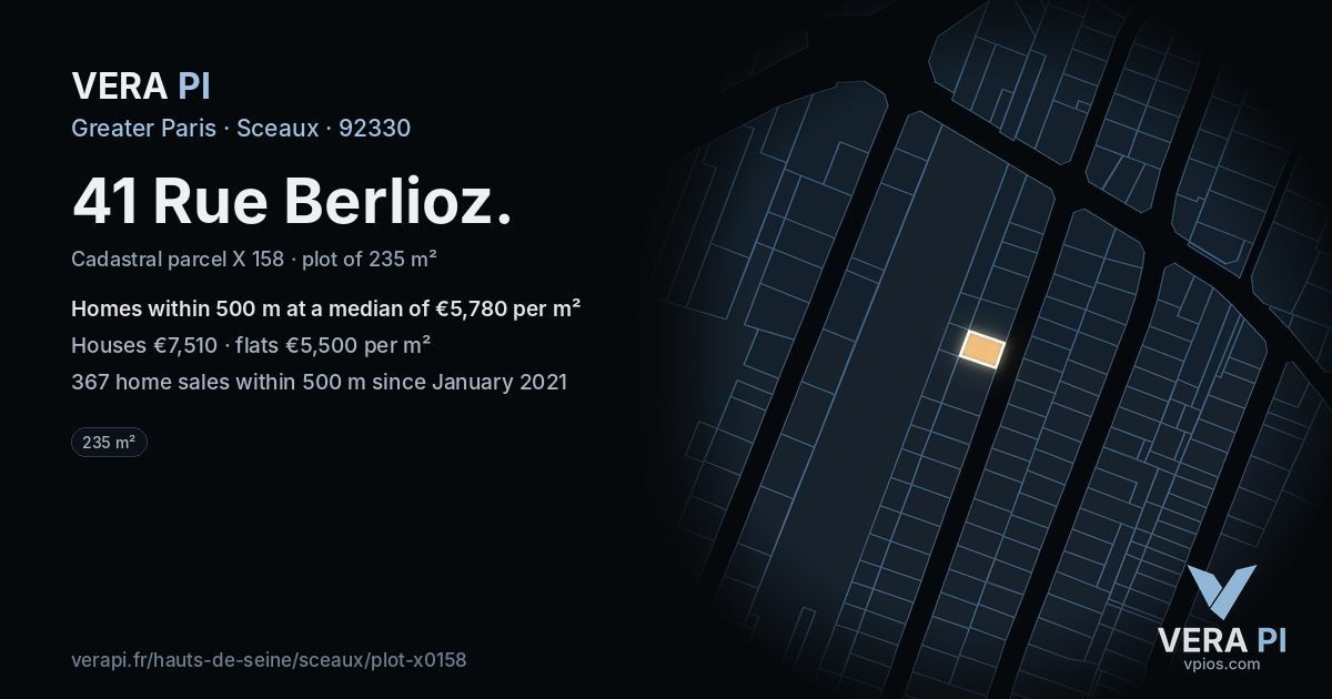 41 Rue Berlioz, Sceaux at night – the plot lit, the parcels around coloured by the prices near them