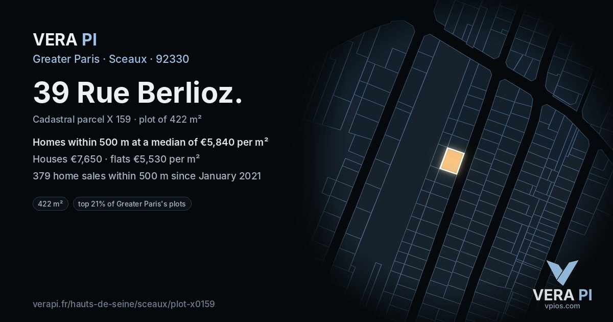 39 Rue Berlioz, Sceaux at night – the plot lit, the parcels around coloured by the prices near them