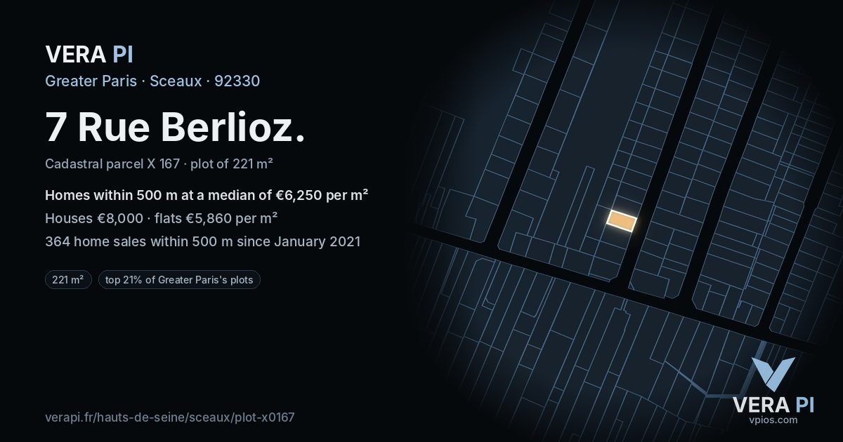 7 Rue Berlioz, Sceaux at night – the plot lit, the parcels around coloured by the prices near them