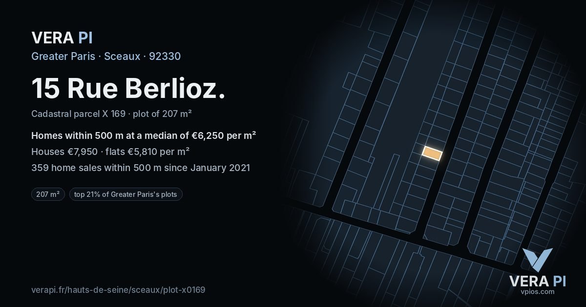15 Rue Berlioz, Sceaux at night – the plot lit, the parcels around coloured by the prices near them
