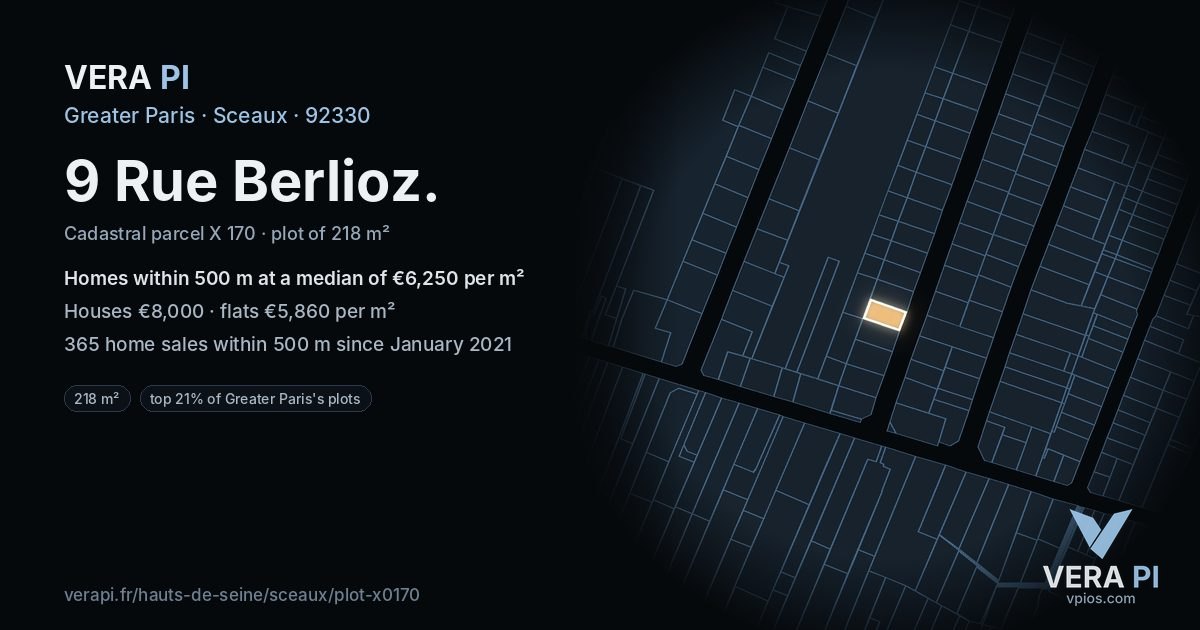 9 Rue Berlioz, Sceaux at night – the plot lit, the parcels around coloured by the prices near them