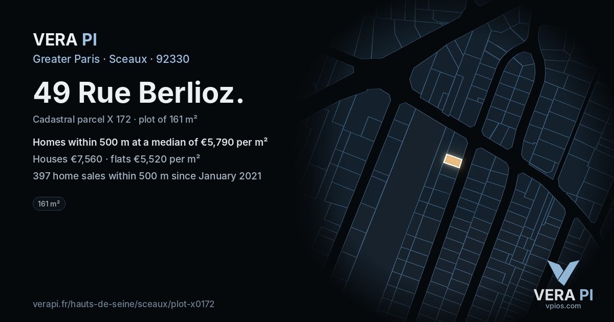 49 Rue Berlioz, Sceaux at night – the plot lit, the parcels around coloured by the prices near them
