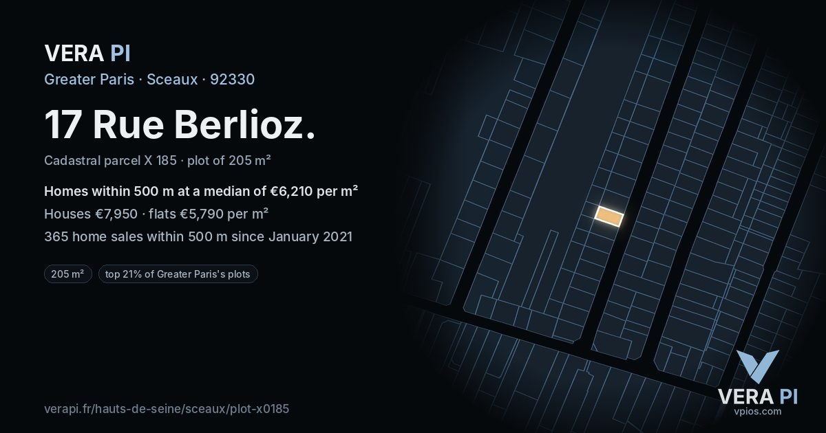 17 Rue Berlioz, Sceaux at night – the plot lit, the parcels around coloured by the prices near them