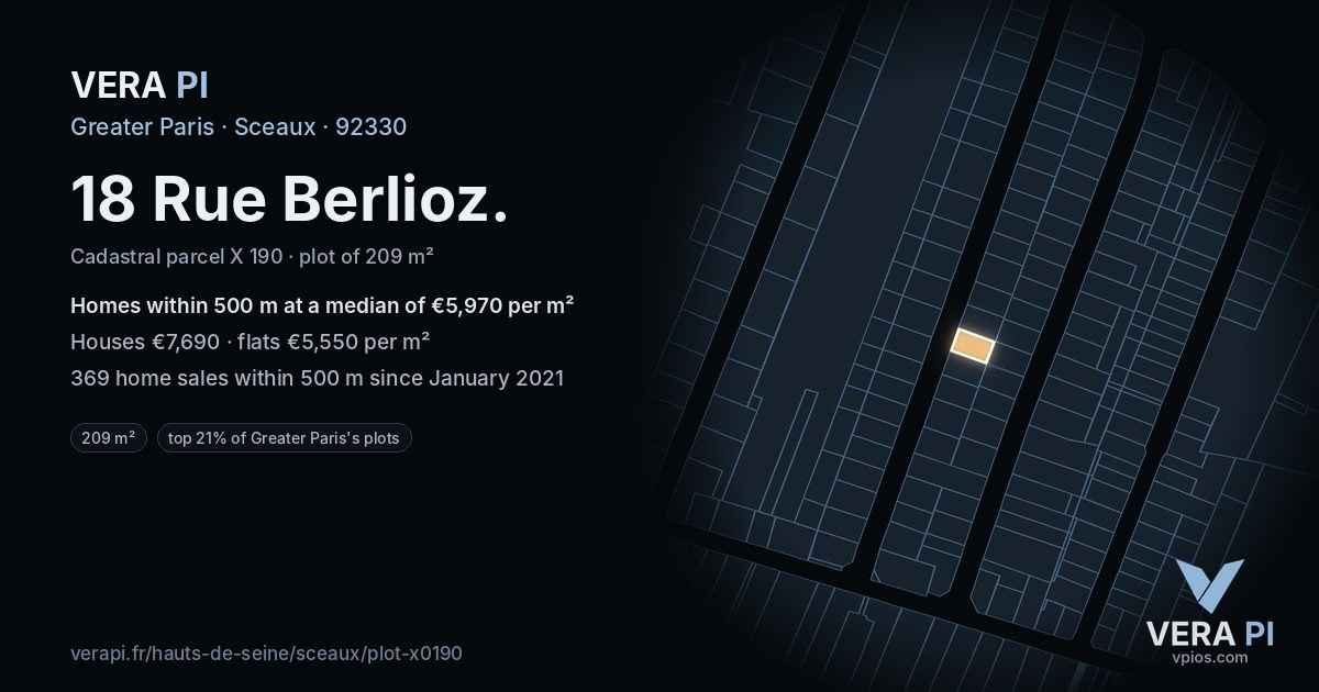 18 Rue Berlioz, Sceaux at night – the plot lit, the parcels around coloured by the prices near them