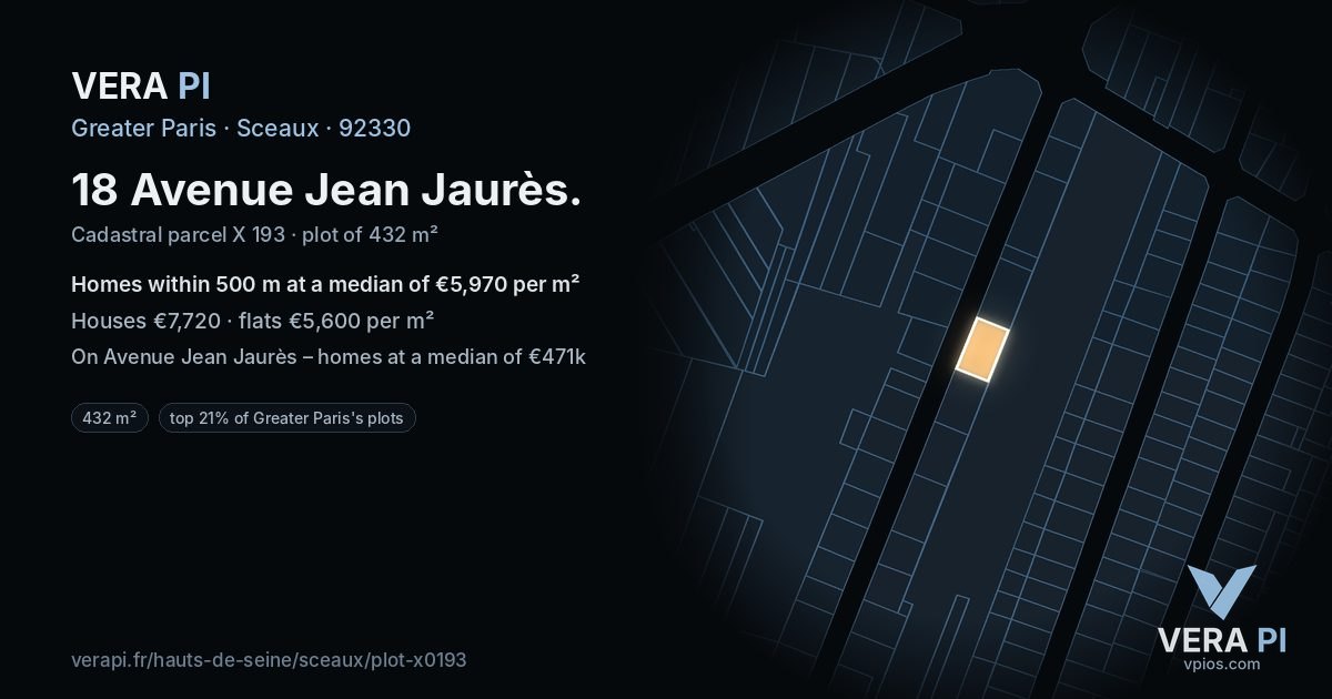 18 Avenue Jean Jaurès, Sceaux at night – the plot lit, the parcels around coloured by the prices near them