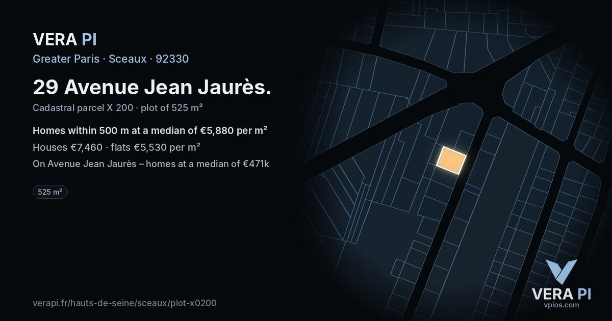 29 Avenue Jean Jaurès, Sceaux at night – the plot lit, the parcels around coloured by the prices near them