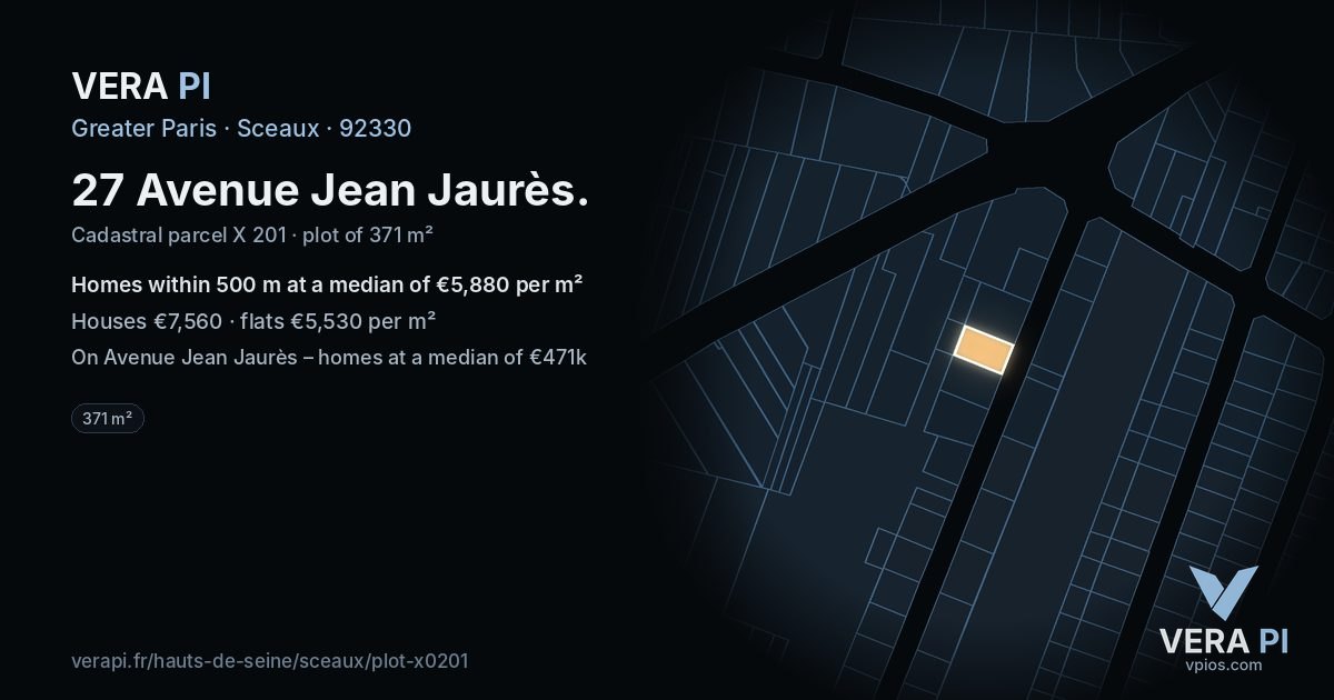 27 Avenue Jean Jaurès, Sceaux at night – the plot lit, the parcels around coloured by the prices near them