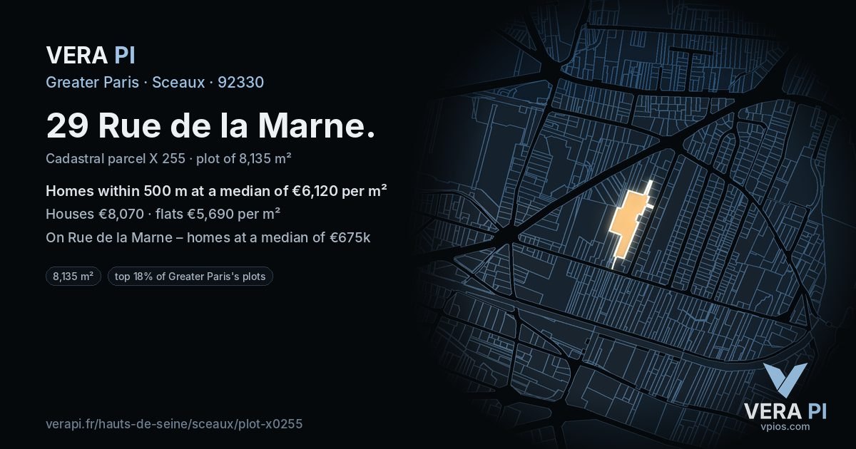 29 Rue de la Marne, Sceaux at night – the plot lit, the parcels around coloured by the prices near them