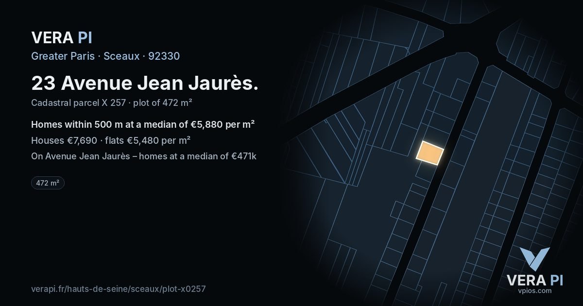 23 Avenue Jean Jaurès, Sceaux at night – the plot lit, the parcels around coloured by the prices near them