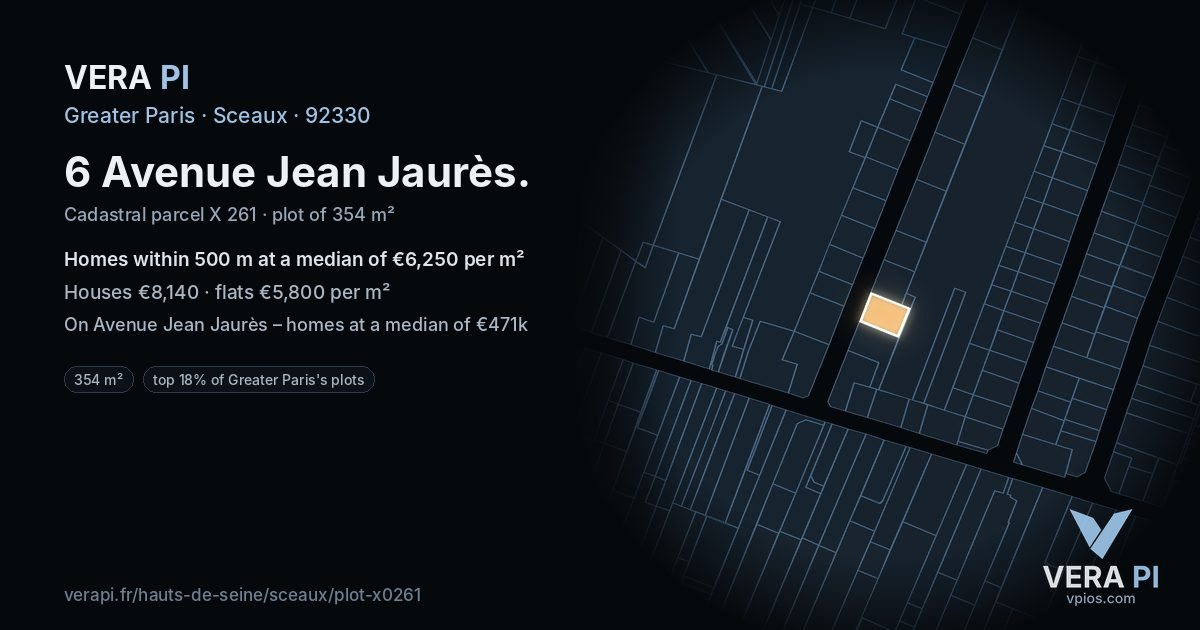 6 Avenue Jean Jaurès, Sceaux at night – the plot lit, the parcels around coloured by the prices near them