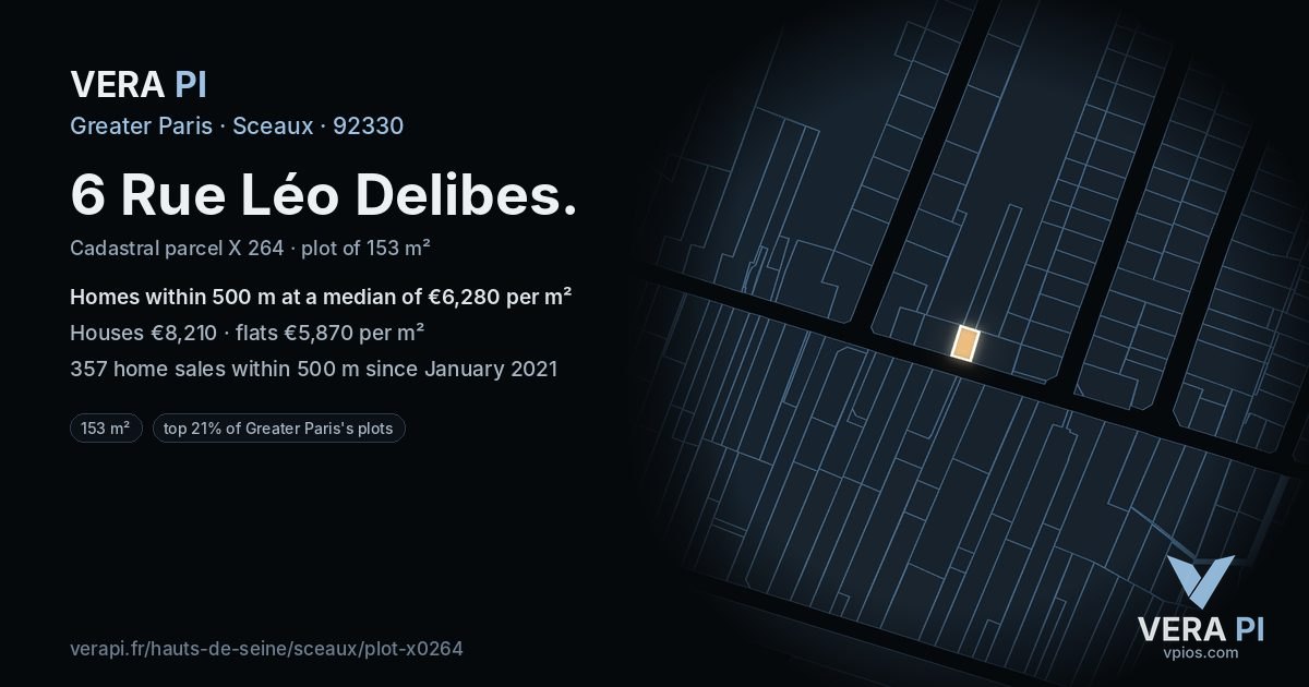 6 Rue Léo Delibes, Sceaux at night – the plot lit, the parcels around coloured by the prices near them