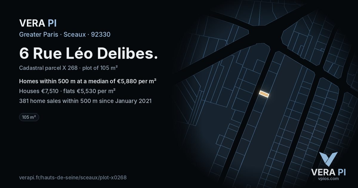 6 Rue Léo Delibes, Sceaux at night – the plot lit, the parcels around coloured by the prices near them