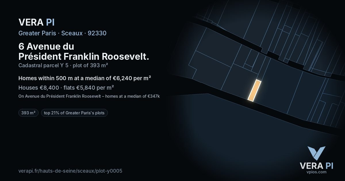 6 Avenue du Président Franklin Roosevelt, Sceaux at night – the plot lit, the parcels around coloured by the prices near them