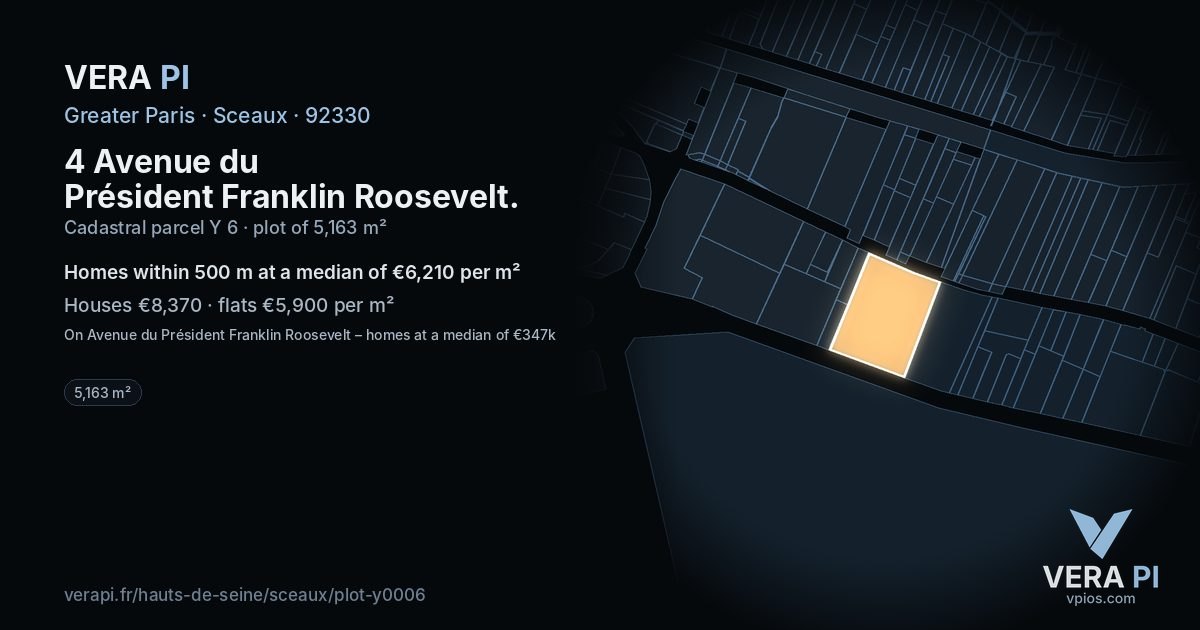 4 Avenue du Président Franklin Roosevelt, Sceaux at night – the plot lit, the parcels around coloured by the prices near them