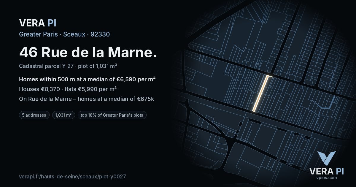 46 Rue de la Marne, Sceaux at night – the plot lit, the parcels around coloured by the prices near them