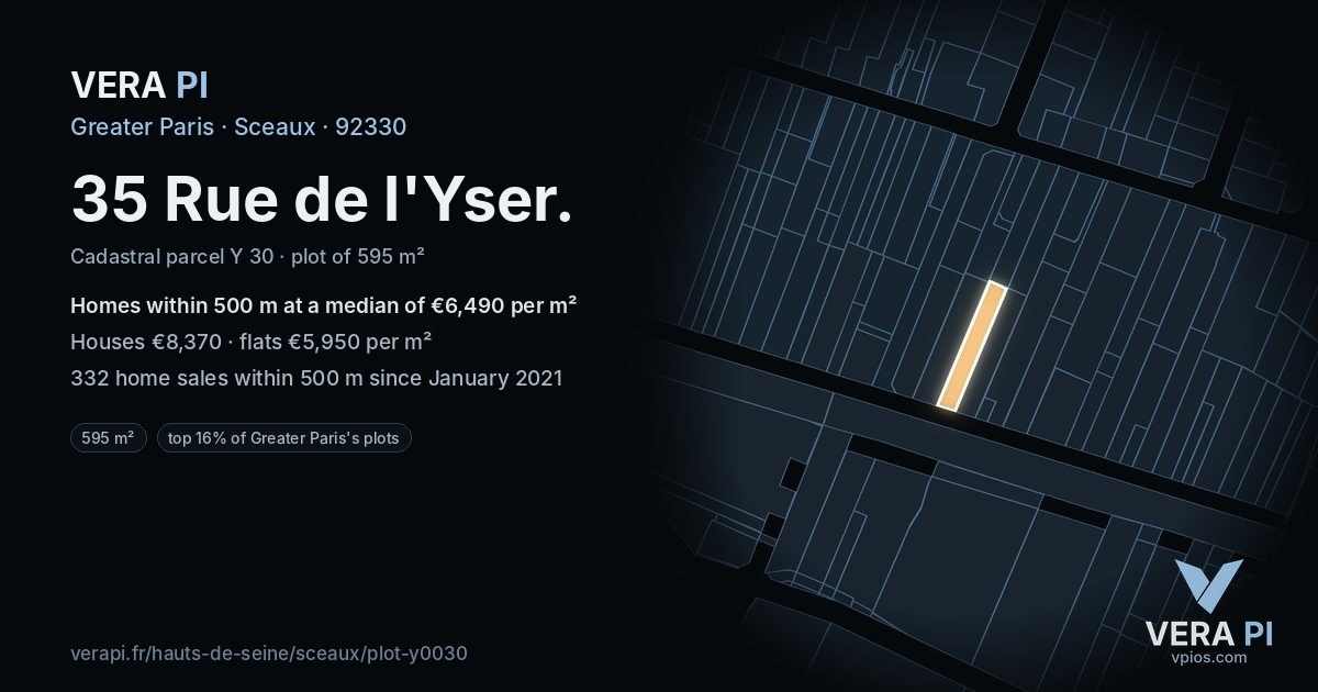 35 Rue de l'Yser, Sceaux at night – the plot lit, the parcels around coloured by the prices near them