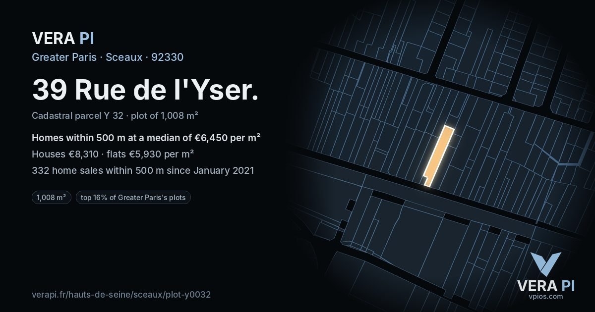 39 Rue de l'Yser, Sceaux at night – the plot lit, the parcels around coloured by the prices near them
