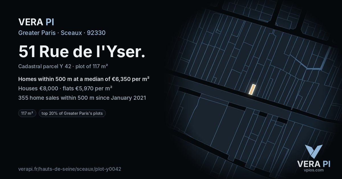 51 Rue de l'Yser, Sceaux at night – the plot lit, the parcels around coloured by the prices near them
