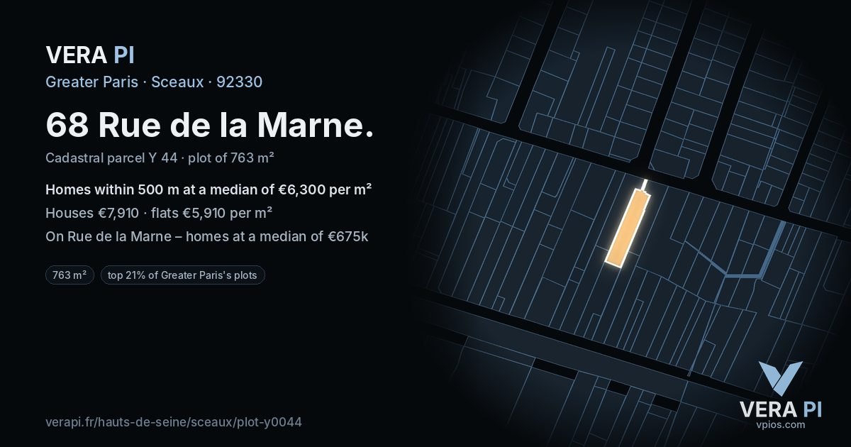 68 Rue de la Marne, Sceaux at night – the plot lit, the parcels around coloured by the prices near them