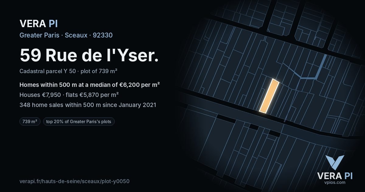 59 Rue de l'Yser, Sceaux at night – the plot lit, the parcels around coloured by the prices near them