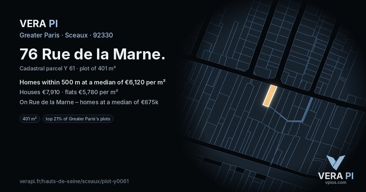 76 Rue de la Marne, Sceaux at night – the plot lit, the parcels around coloured by the prices near them