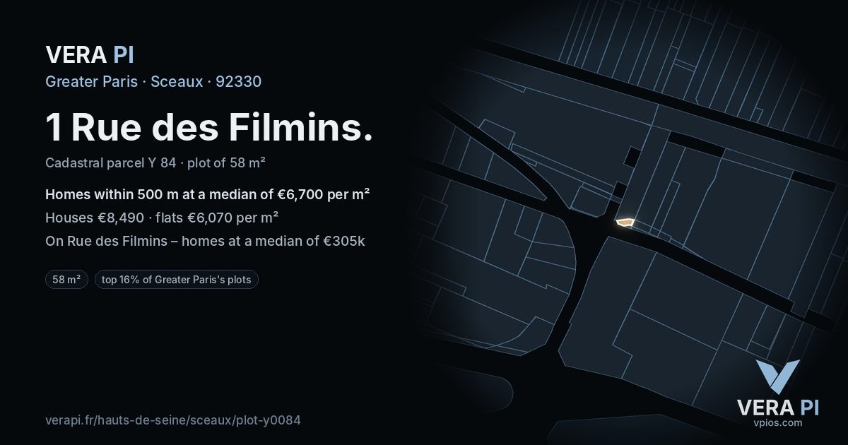 1 Rue des Filmins, Sceaux at night – the plot lit, the parcels around coloured by the prices near them