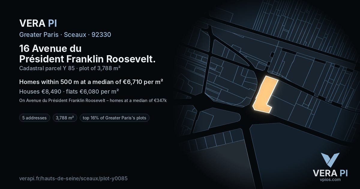 16 Avenue du Président Franklin Roosevelt, Sceaux at night – the plot lit, the parcels around coloured by the prices near them