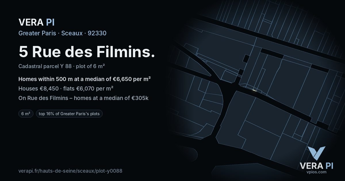 5 Rue des Filmins, Sceaux at night – the plot lit, the parcels around coloured by the prices near them