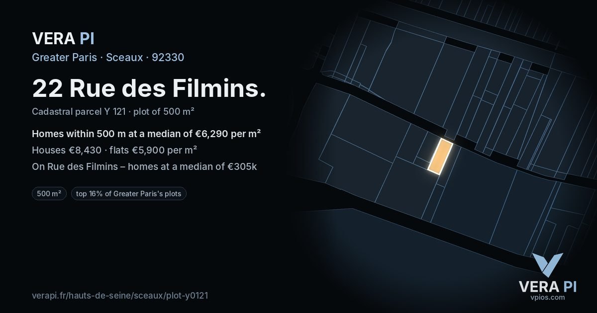 22 Rue des Filmins, Sceaux at night – the plot lit, the parcels around coloured by the prices near them