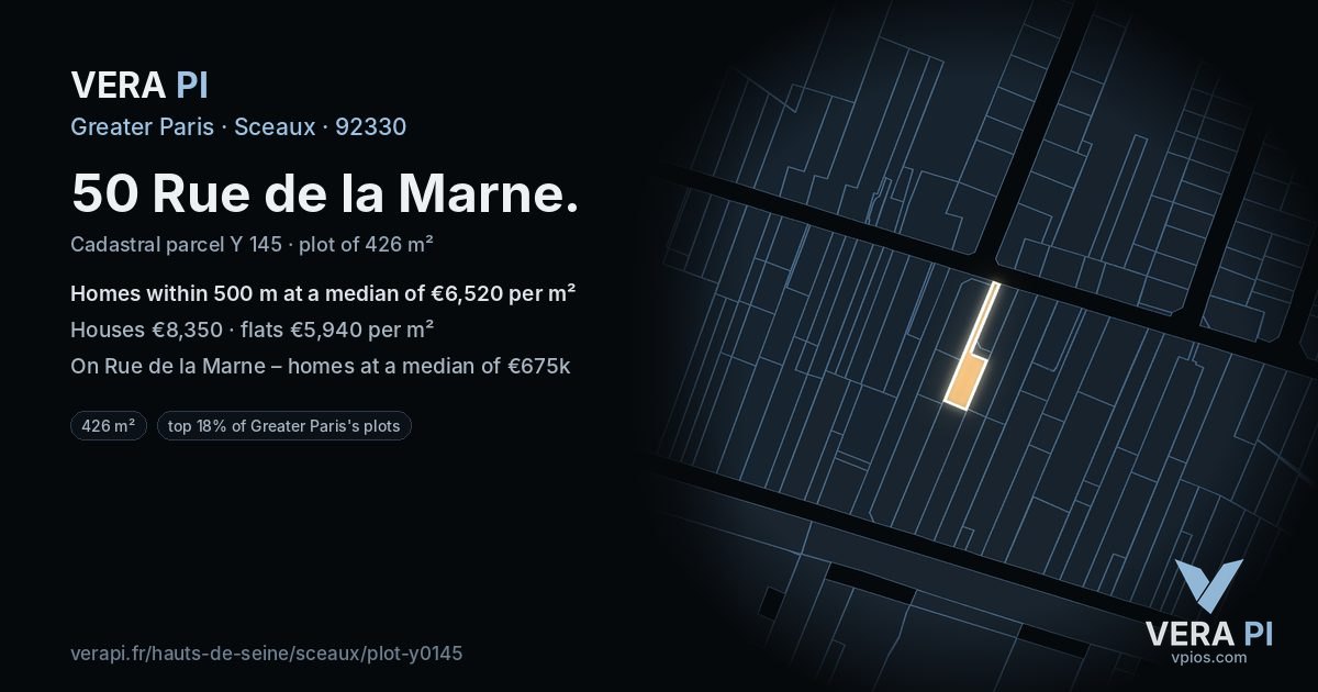 50 Rue de la Marne, Sceaux at night – the plot lit, the parcels around coloured by the prices near them