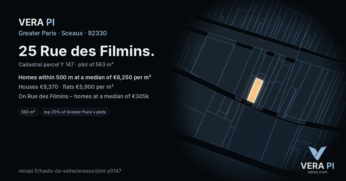 25 Rue des Filmins, Sceaux at night – the plot lit, the parcels around coloured by the prices near them