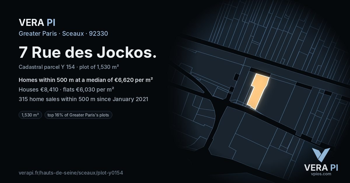 7 Rue des Jockos, Sceaux at night – the plot lit, the parcels around coloured by the prices near them