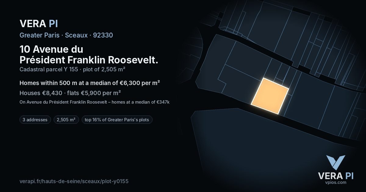10 Avenue du Président Franklin Roosevelt, Sceaux at night – the plot lit, the parcels around coloured by the prices near them