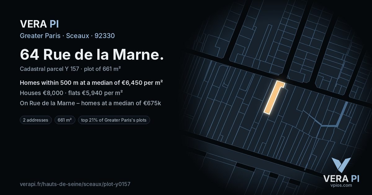 64 Rue de la Marne, Sceaux at night – the plot lit, the parcels around coloured by the prices near them