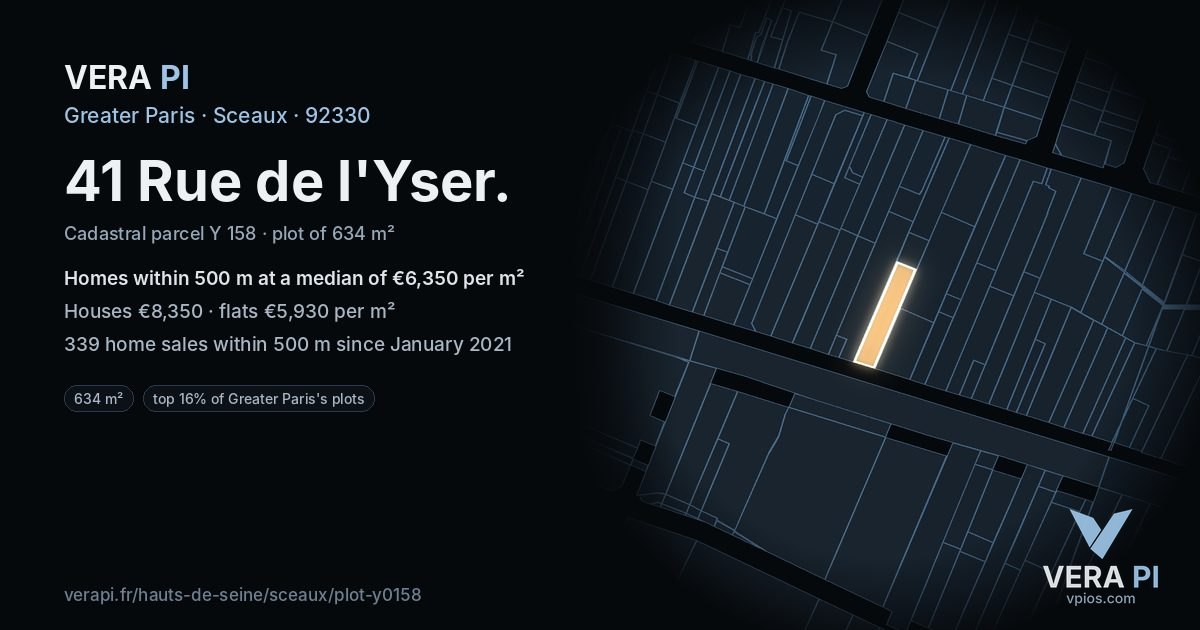 41 Rue de l'Yser, Sceaux at night – the plot lit, the parcels around coloured by the prices near them