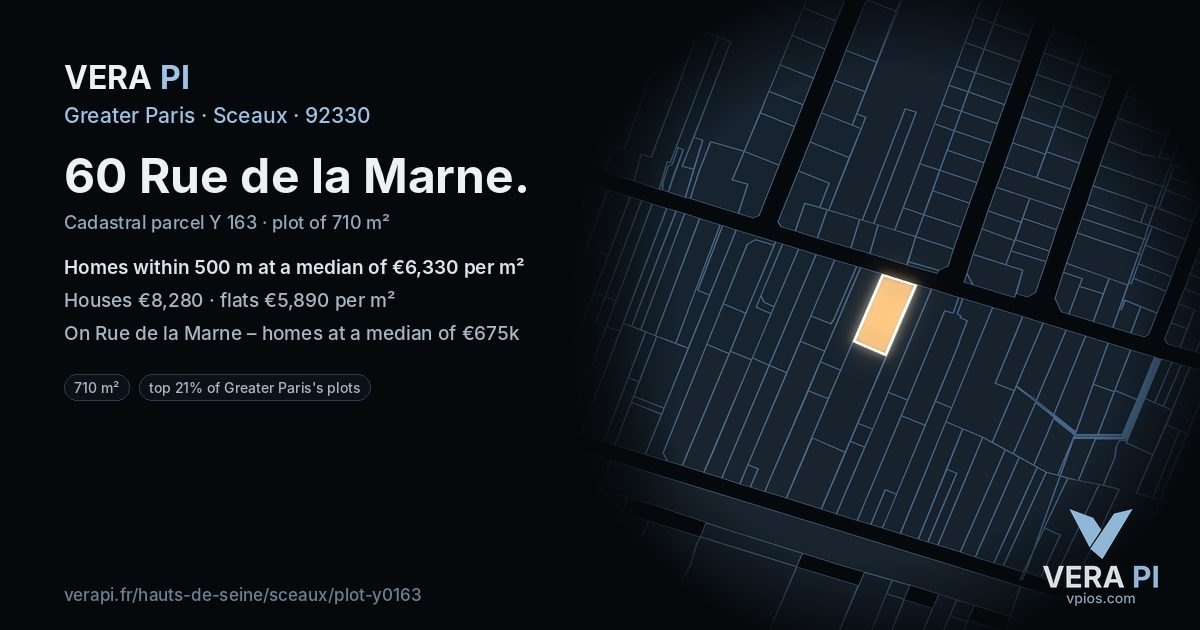 60 Rue de la Marne, Sceaux at night – the plot lit, the parcels around coloured by the prices near them