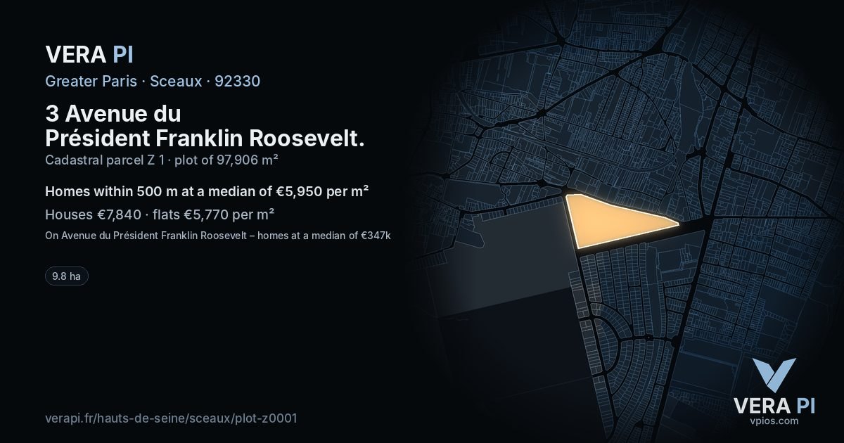 3 Avenue du Président Franklin Roosevelt, Sceaux at night – the plot lit, the parcels around coloured by the prices near them