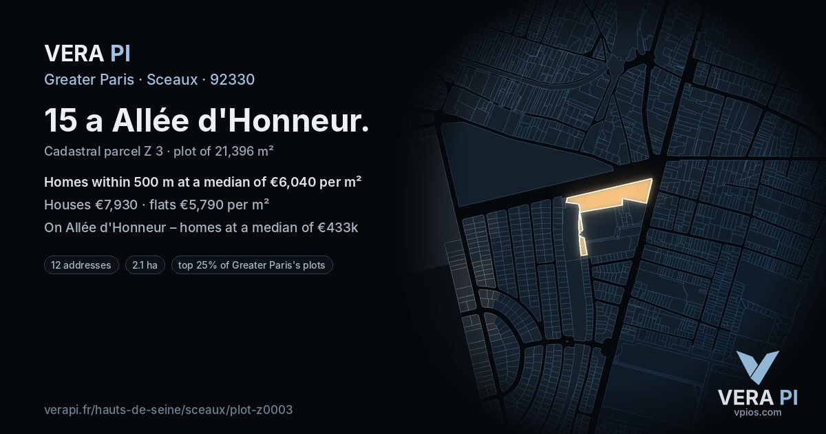 15 a Allée d'Honneur, Sceaux at night – the plot lit, the parcels around coloured by the prices near them