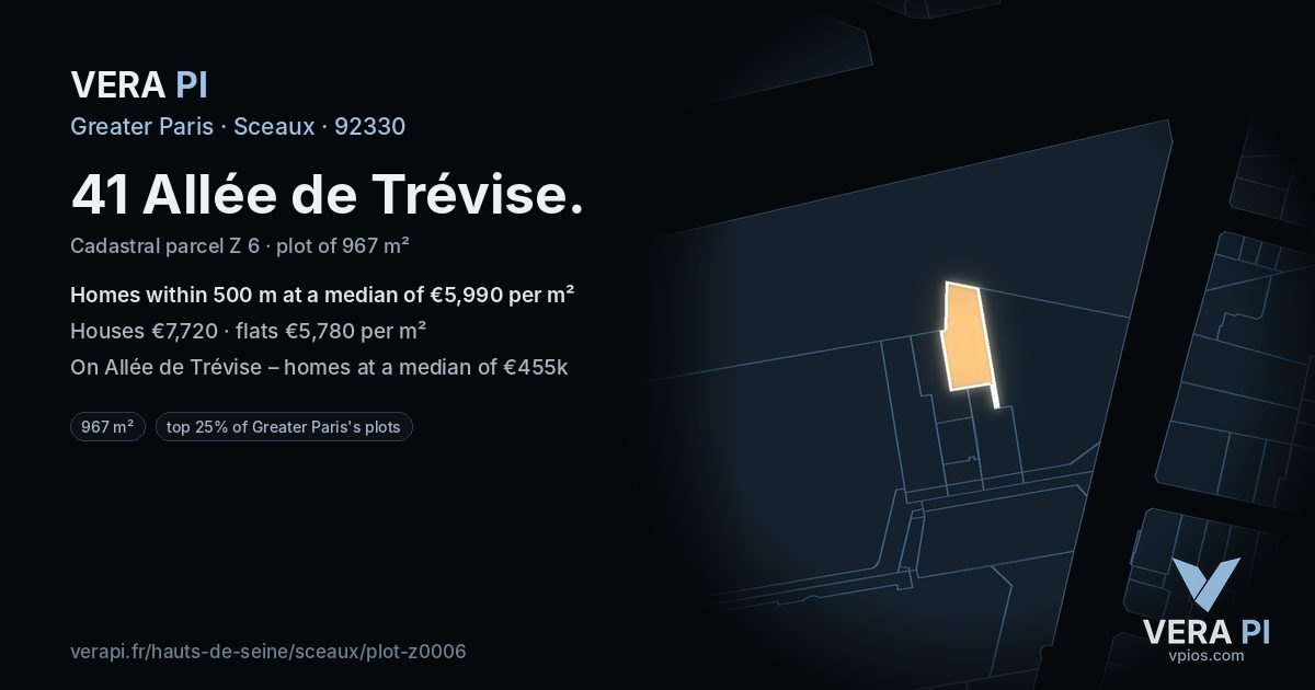 41 Allée de Trévise, Sceaux at night – the plot lit, the parcels around coloured by the prices near them