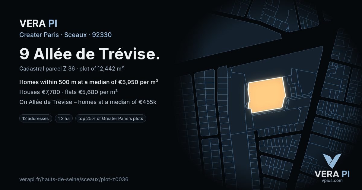 9 Allée de Trévise, Sceaux at night – the plot lit, the parcels around coloured by the prices near them