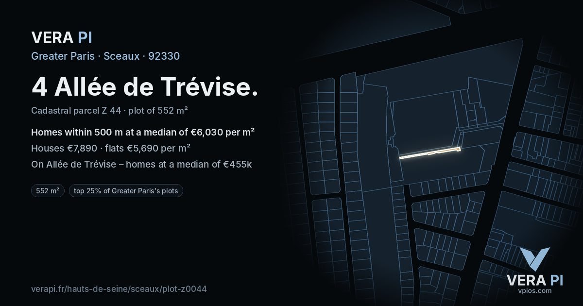 4 Allée de Trévise, Sceaux at night – the plot lit, the parcels around coloured by the prices near them