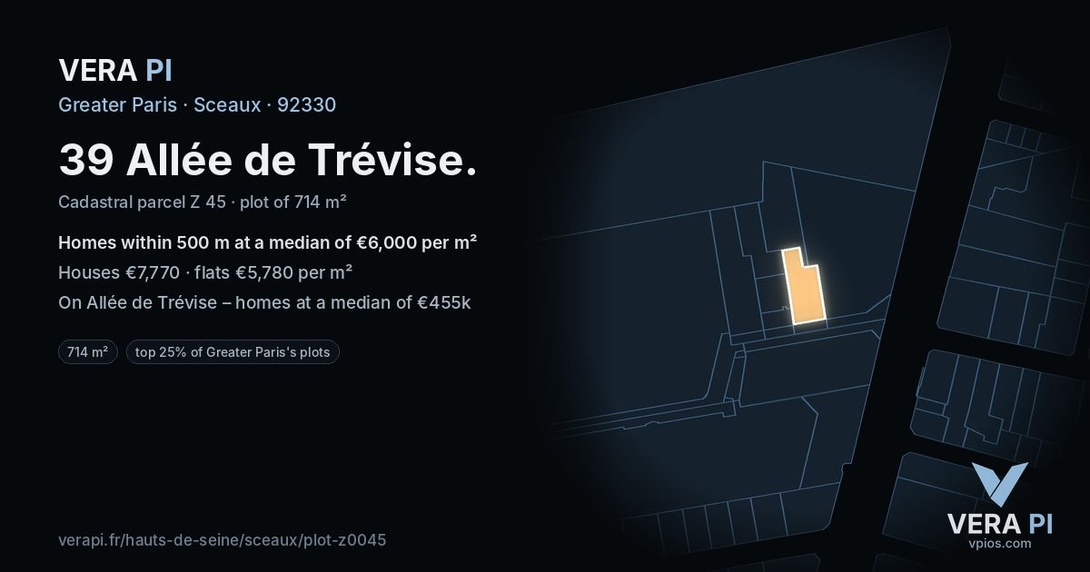 39 Allée de Trévise, Sceaux at night – the plot lit, the parcels around coloured by the prices near them
