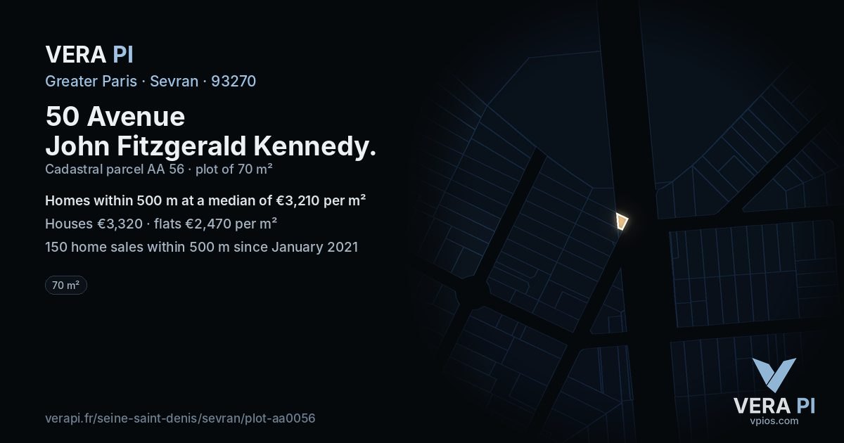 50 Avenue John Fitzgerald Kennedy, Sevran at night – the plot lit, the parcels around coloured by the prices near them