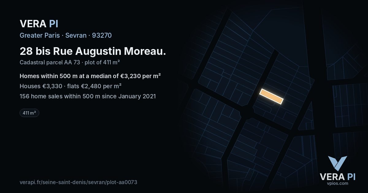28 bis Rue Augustin Moreau, Sevran at night – the plot lit, the parcels around coloured by the prices near them