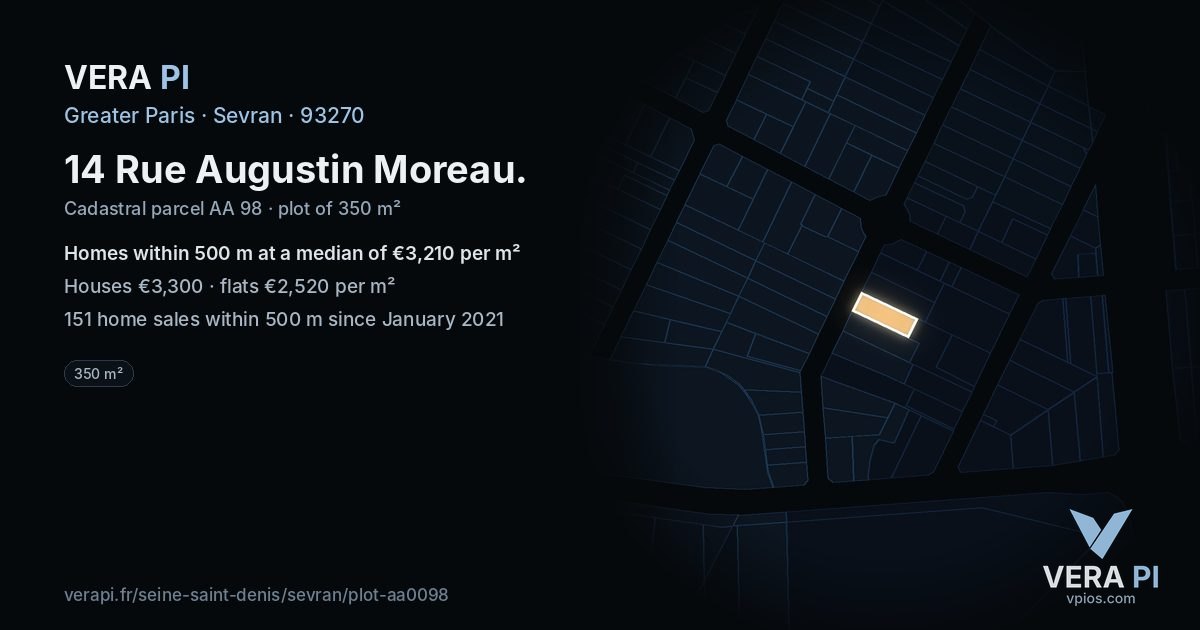14 Rue Augustin Moreau, Sevran at night – the plot lit, the parcels around coloured by the prices near them