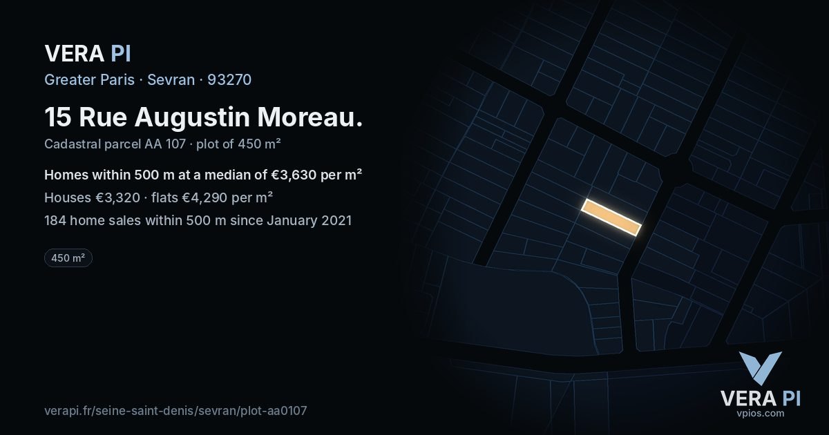 15 Rue Augustin Moreau, Sevran at night – the plot lit, the parcels around coloured by the prices near them