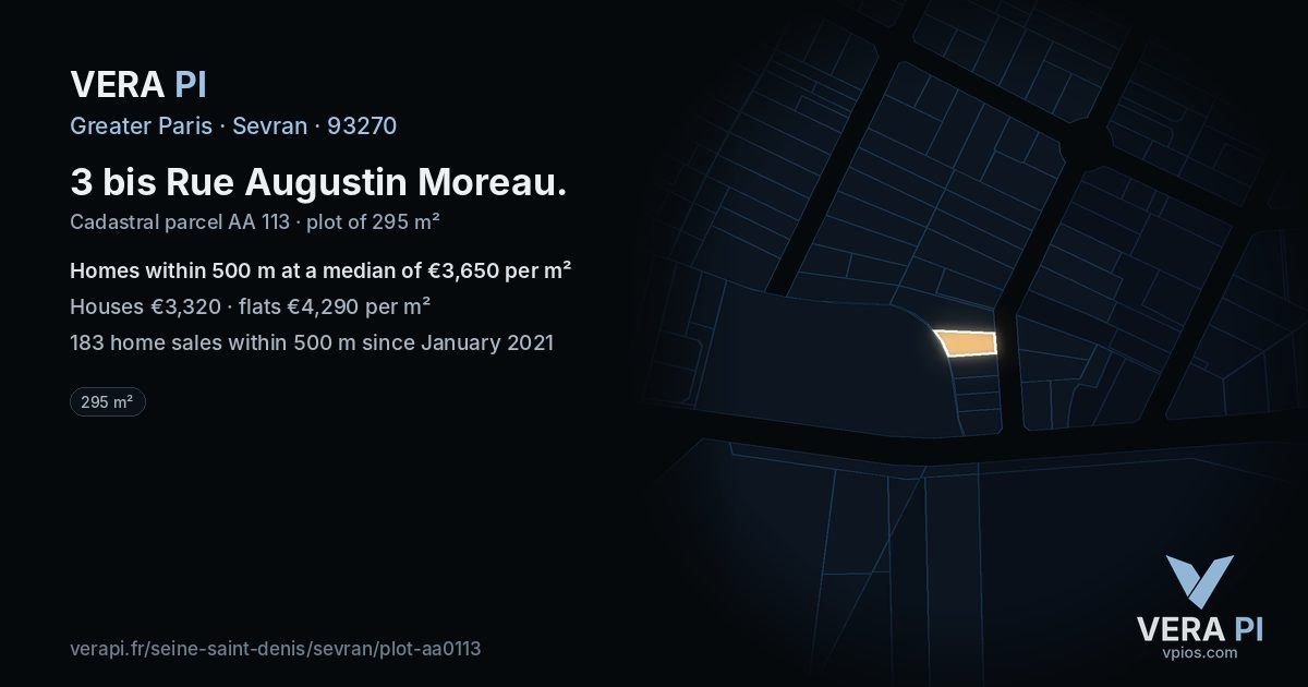 3 bis Rue Augustin Moreau, Sevran at night – the plot lit, the parcels around coloured by the prices near them