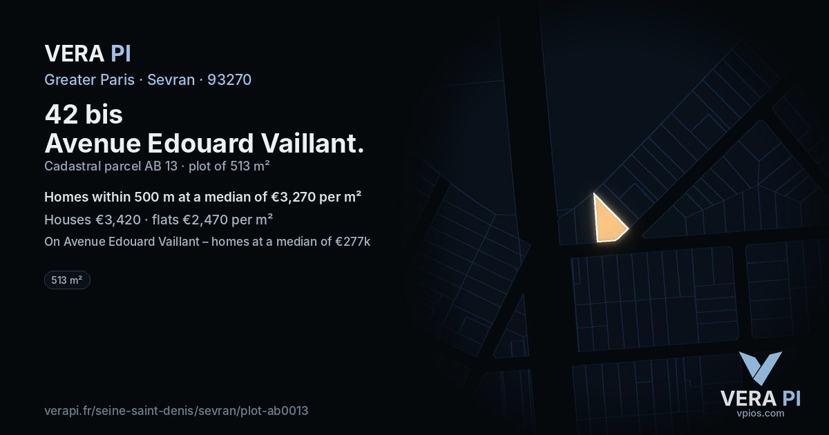 42 bis Avenue Edouard Vaillant, Sevran at night – the plot lit, the parcels around coloured by the prices near them