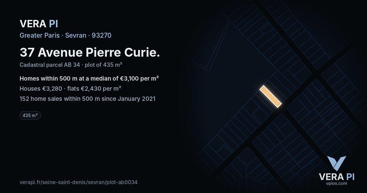 37 Avenue Pierre Curie, Sevran at night – the plot lit, the parcels around coloured by the prices near them